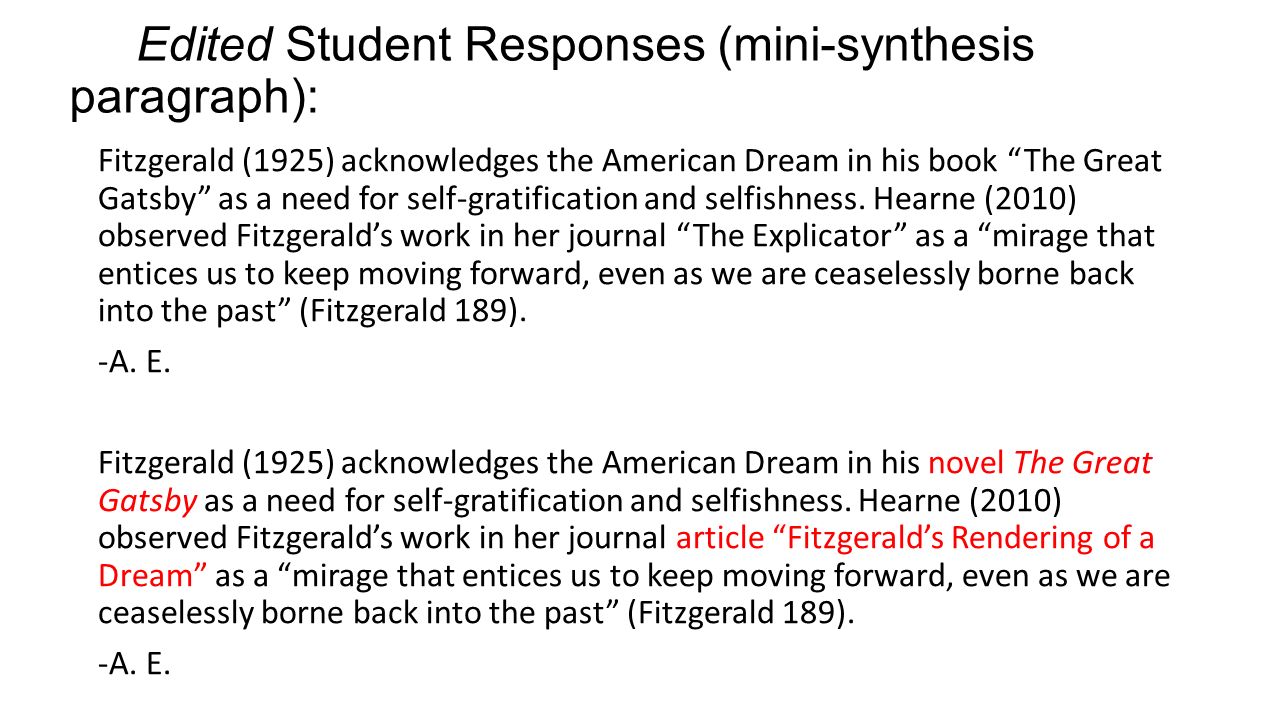 The Great Gatsby Synthesis Questions