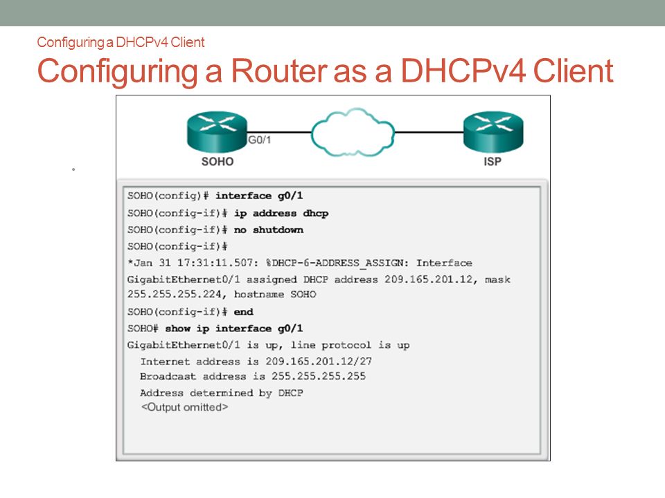 Configuring a DHCPv4 Client Configuring a Router as a DHCPv4 Client