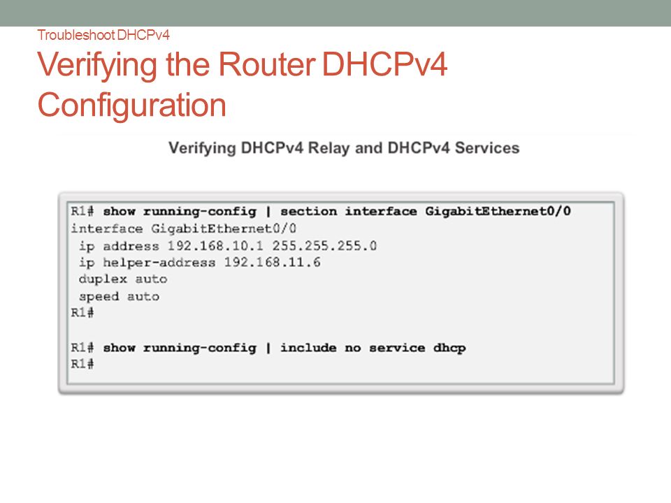 Troubleshoot DHCPv4 Verifying the Router DHCPv4 Configuration