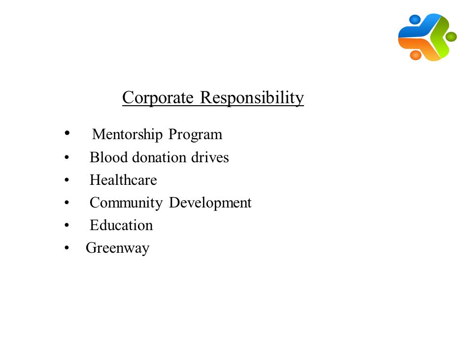 Corporate Responsibility Mentorship Program Blood donation drives Healthcare Community Development Education Greenway