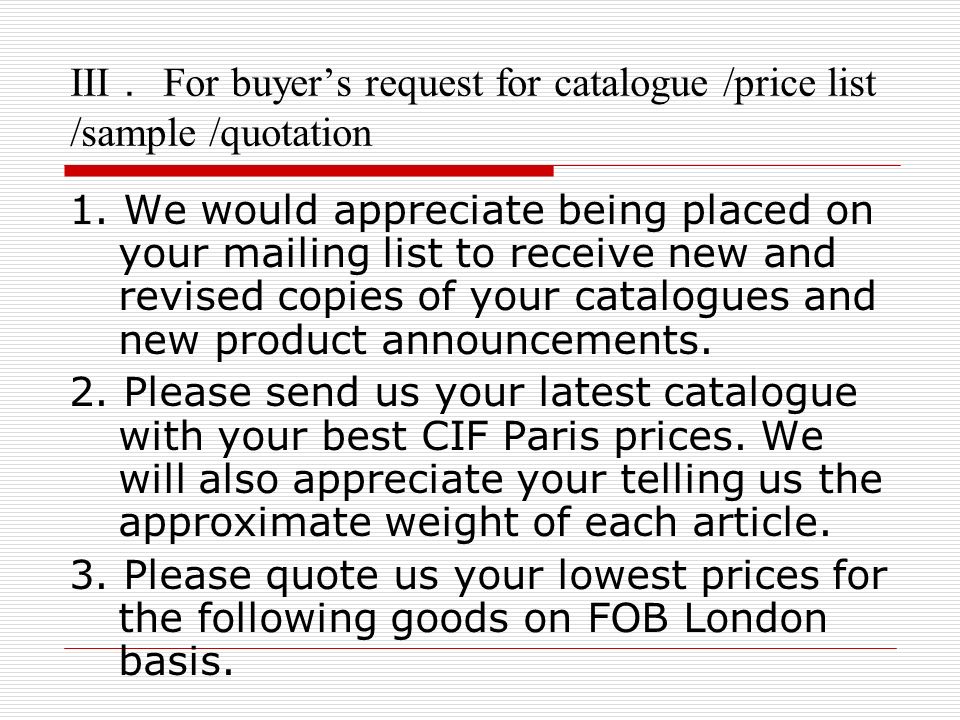 unit 3 enquiries teaching objectives for enquiry 2 to be familiar quotation price list