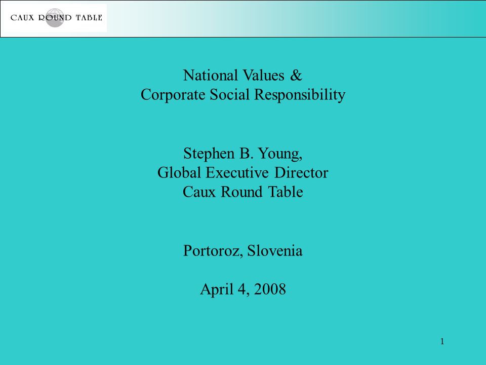 National Values Corporate Social Responsibility Stephen B Young 1 National