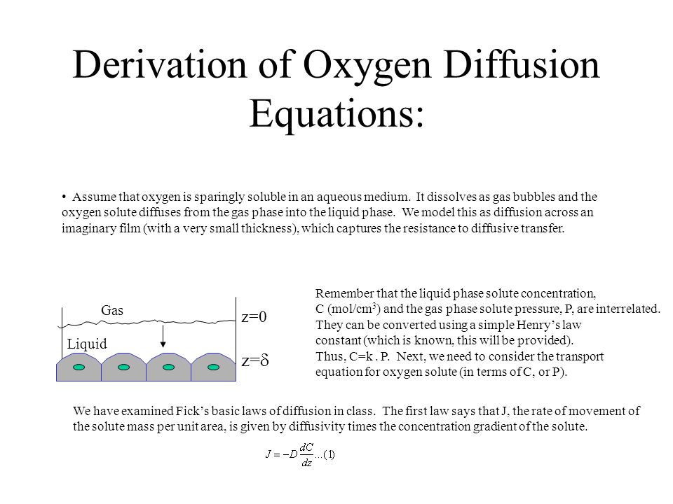 Derivation Of Oxygen Diffusion Equations Assume That Is Derivation Of Oxygen Diffusion Equations Assume That Is Sparingly Soluble In An Aqueous Medium