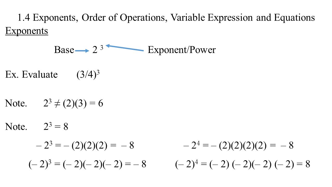 1 4 Exponents Order Of Operations Variable Expression And 1 4 Exponents Order Of Operations Variable Expression And Equations Base 2 3 Exponent