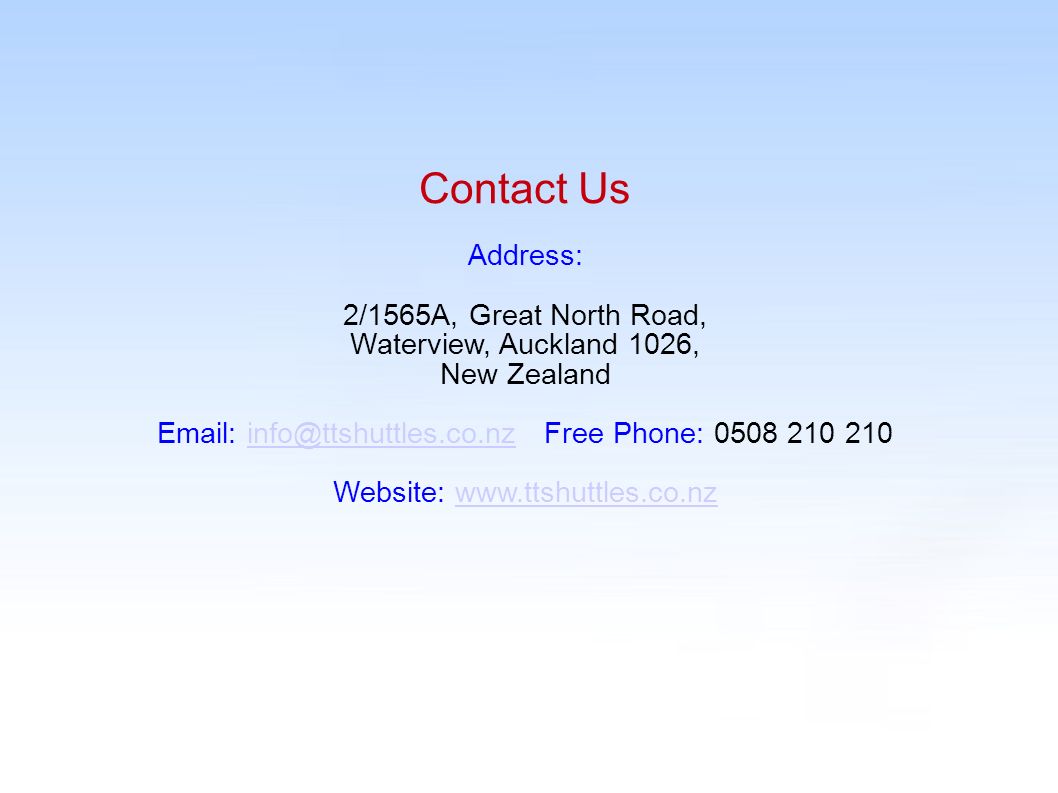 Contact Us Address: 2/1565A, Great North Road, Waterview, Auckland 1026, New Zealand   Free Phone: Website: