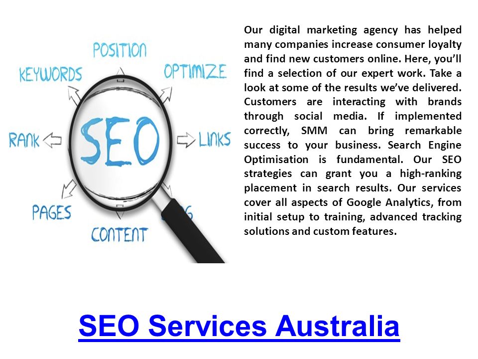 SEO Services Australia Our digital marketing agency has helped many companies increase consumer loyalty and find new customers online.