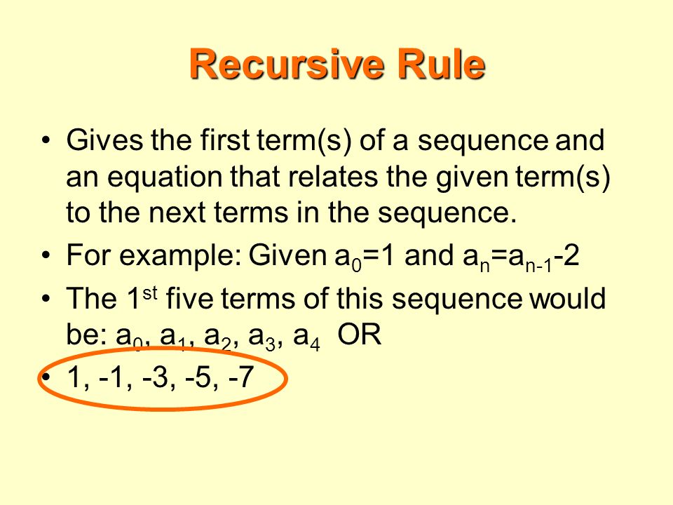 11 5 Recursive Rules For Sequences P What Is A Rule Recursive Rule Gives The First Term S Of A Sequence And An Equation That