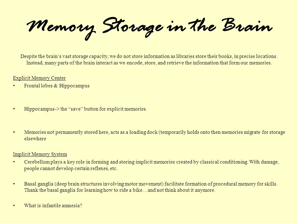 unit 7 memory storage retrieval forgetting construction ppt the basal ganglia help students form implicit memories of