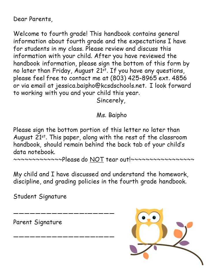 Homework Letter To Parents