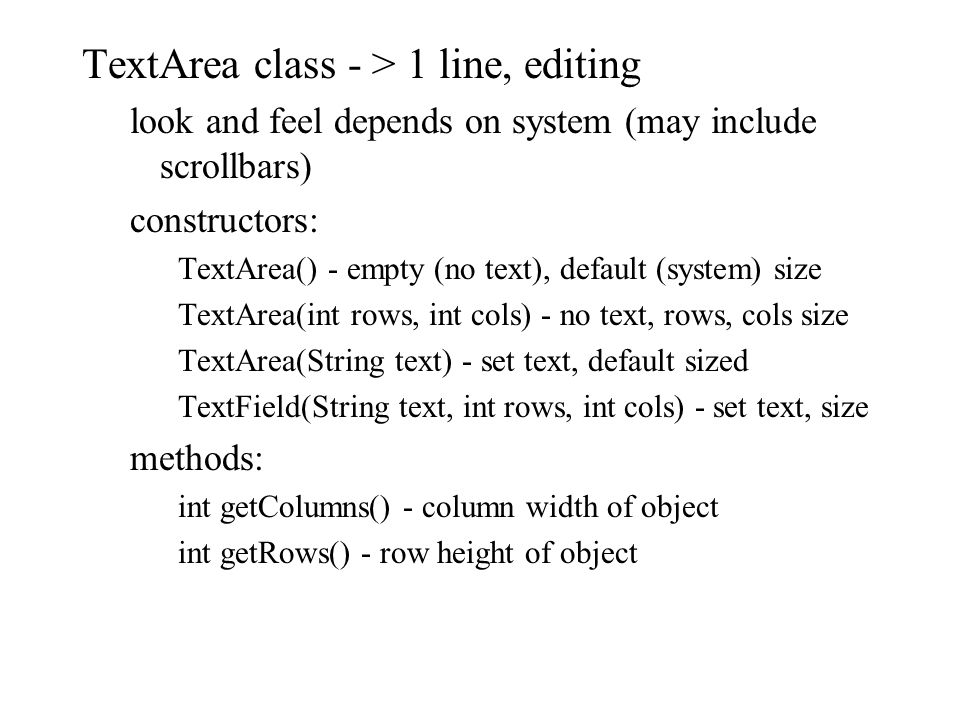 chapter 3 widgets for a gui general component methods useful textarea size