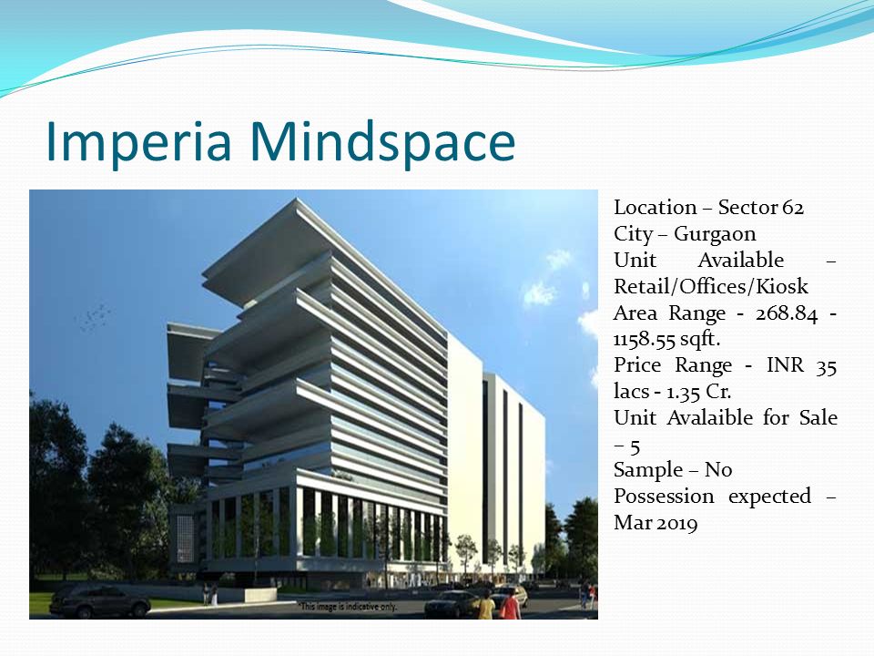Imperia Mindspace Location – Sector 62 City – Gurgaon Unit Available – Retail/Offices/Kiosk Area Range sqft.