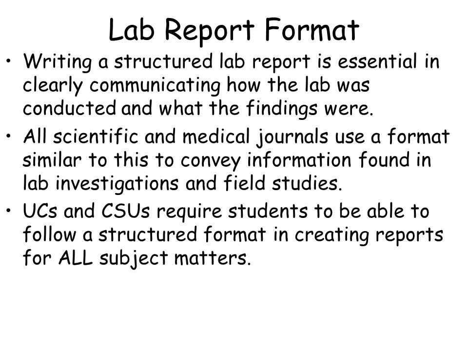 how do you write a lab report for biology Your teacher has asked you to write a lab report that focuses on one or more sections of the standard lab report this webpage is designed to help you write that report. how do you write a lab report for biology Your teacher has asked you to write a lab report that focuses on one or more sections of the standard lab report this webpage is designed to help you write that report.