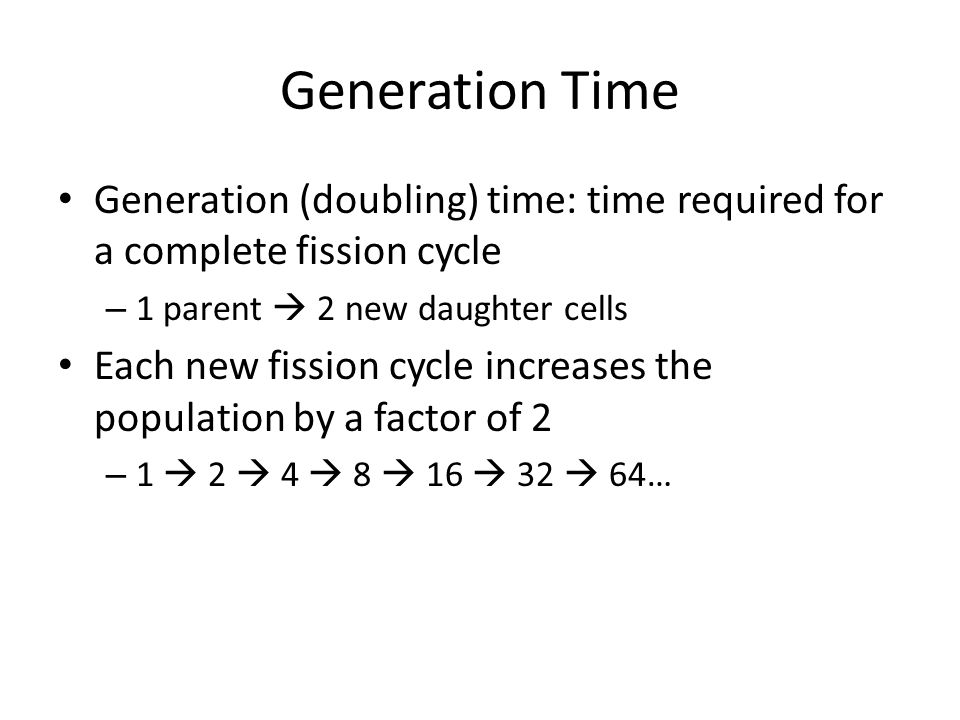 Bacterial Growth November Division Binary One Cell 4 Generation Time Doubling Required For A Complete Fission Cycle 1 Pa 2 New Daughter Cells Each Increases