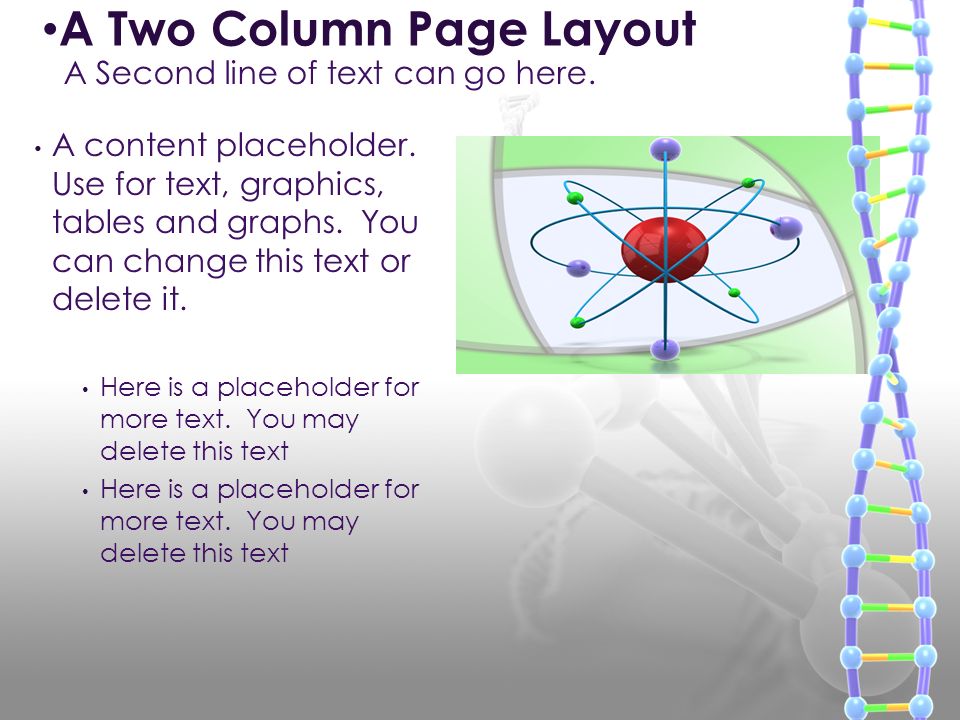 A content placeholder. Use for text, graphics, tables and graphs.