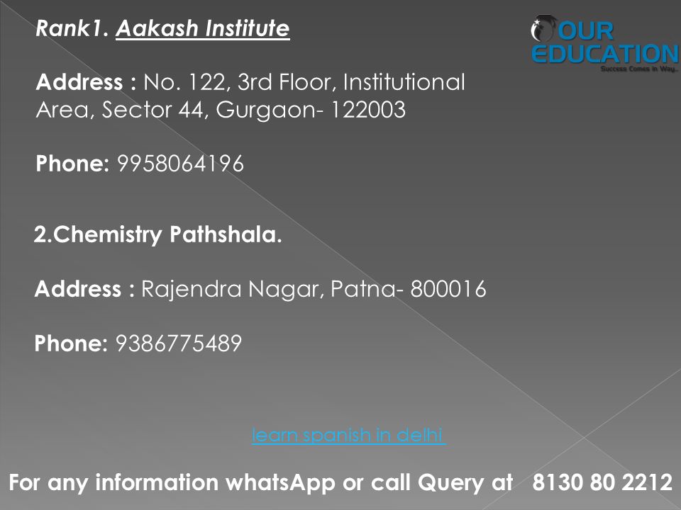 For any information whatsApp or call Query at learn spanish in delhi Rank1.