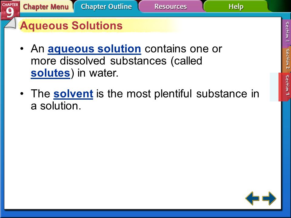 Chapter Menu Chemical Reactions Section 9 1section 1reactions Section 9 3 Reactions In Aqueous Solutions Cont Solution