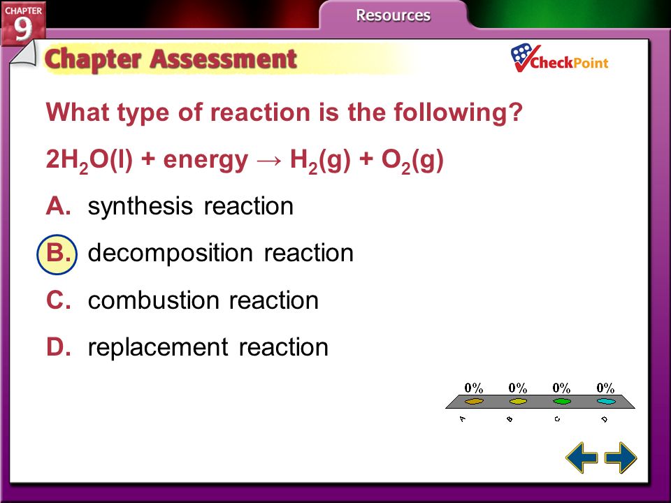 Chapter Menu Chemical Reactions Section 9 1section 1reactions A B C D Chapter Sment 4 Double Replacement Reaction Produces All Of The Following