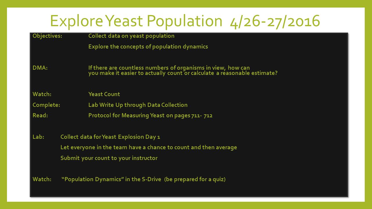 yeast population lab yeast population lab