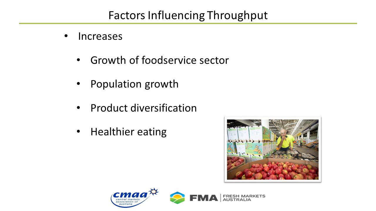 Factors Influencing Throughput Increases Growth of foodservice sector Population growth Product diversification Healthier eating
