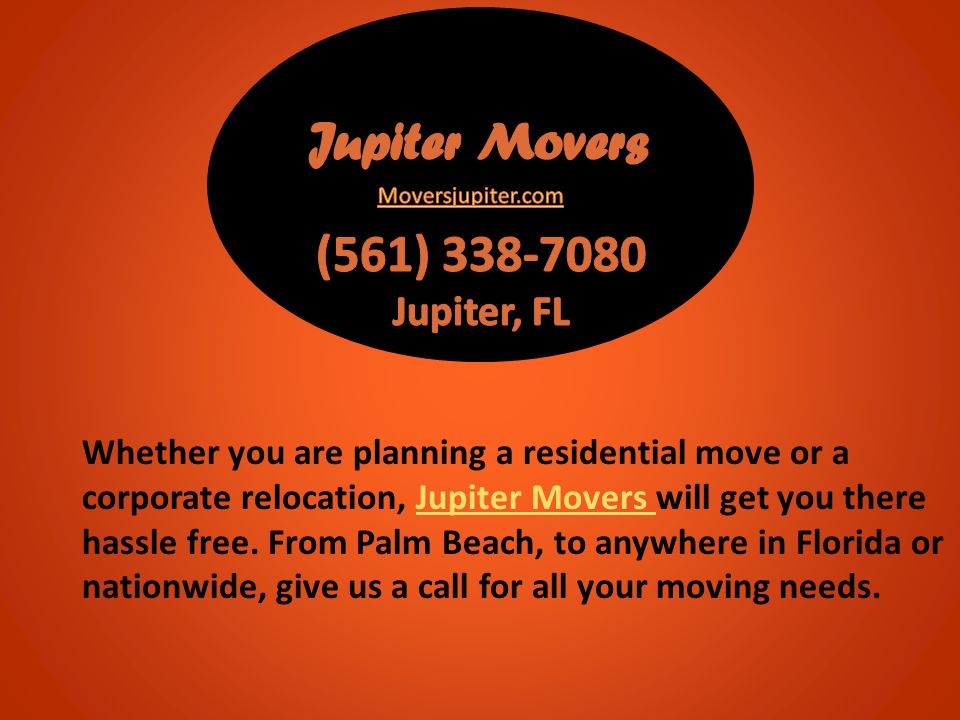 Whether you are planning a residential move or a corporate relocation, Jupiter Movers will get you there hassle free.