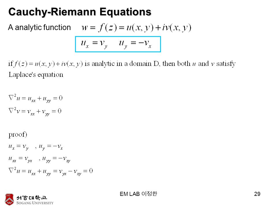 Em Lab 이정한 1 2 Green S Functions Intro Chap Present The 29 Em Lab 이정한 Cauchy Riemann Equations A Analytic Function
