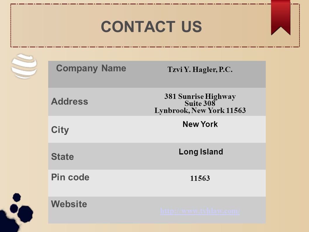 CONTACT US Company Name Tzvi Y. Hagler, P.C.