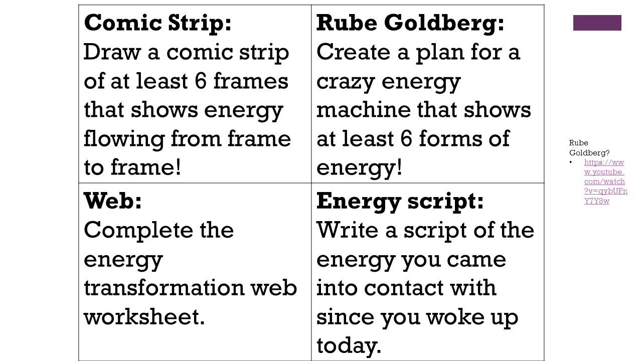 Worksheets Energy Transformation Worksheet Answers day 2 types of energy transfer mr lambert comic strip draw a at least 6 frames that shows flowing