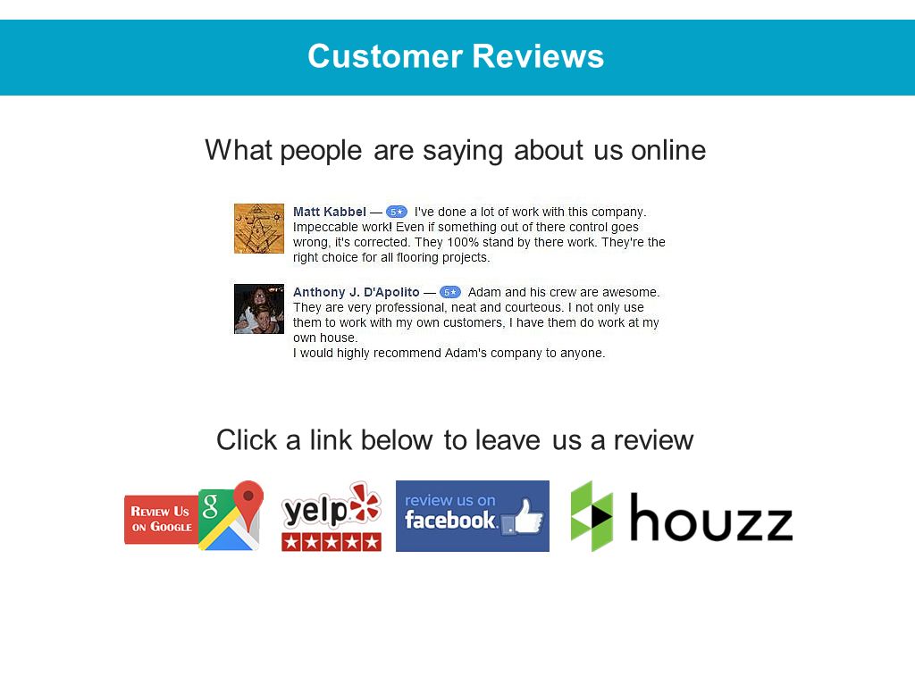 Customer Reviews What people are saying about us online Click a link below to leave us a review