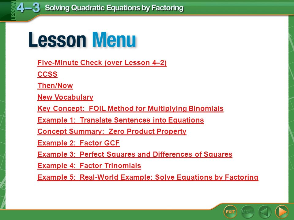 Splash Screen Lesson Menu Five Minute Check Over 4 2 2 Lesson