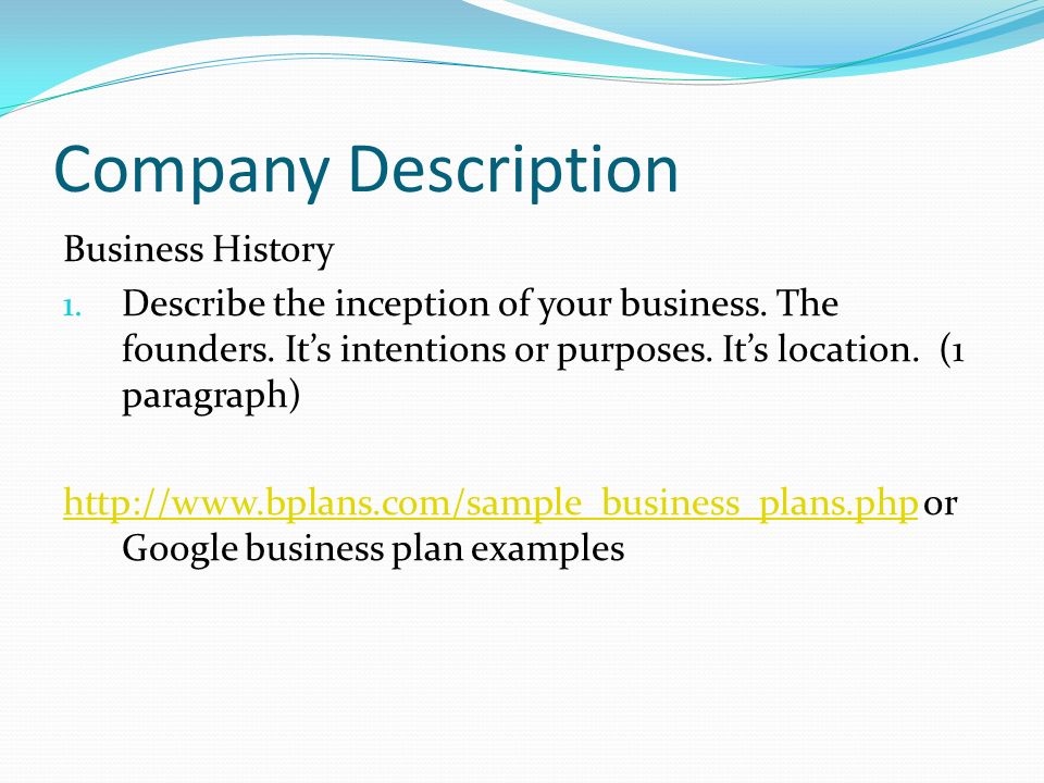 business plan business description sample