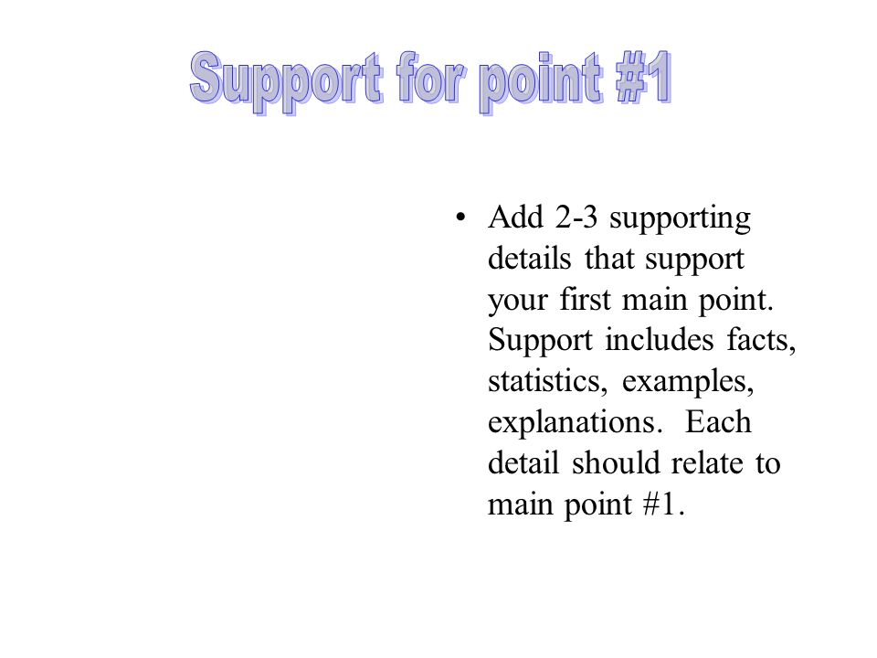 Add 2-3 supporting details that support your first main point.