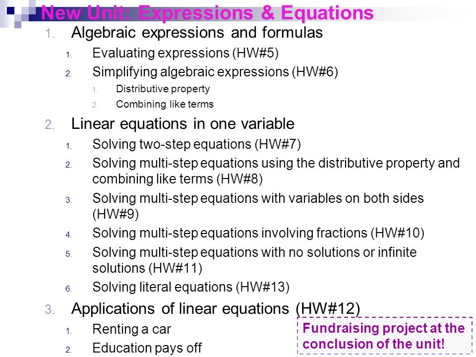 Agenda 1 Warm Up 10 Min 2 3 Practice Problems Evaluating 2 New Unit Expressions Equations