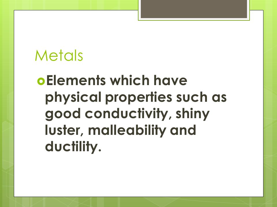 Periodic Table physical properties of elements on the periodic table luster : Metals, Nonmetals, and Metalloids (Vocabulary). Periodic Table of ...
