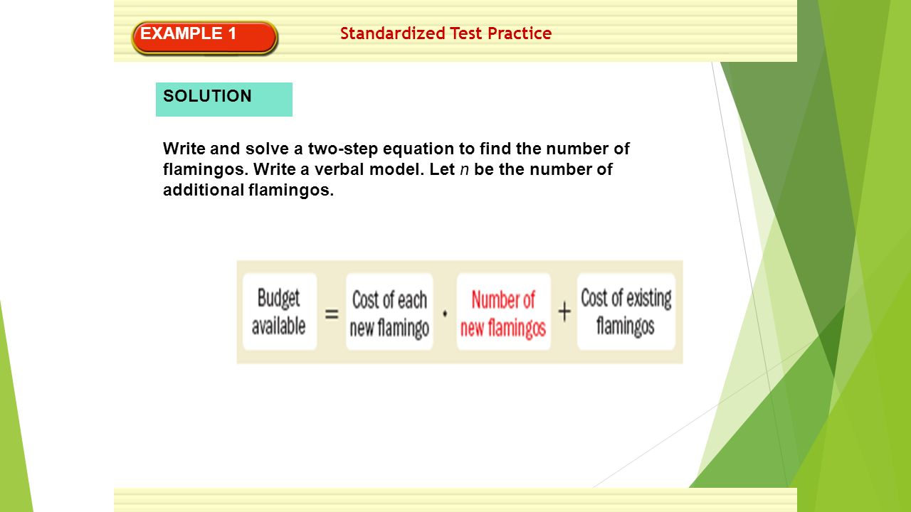 Lesson 3 4 Writing Two Step Equations Objective You Will Solve Solution Standardized Test Practice Write And Solve A Two Step Equation To Find The Number