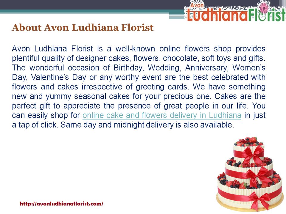 About Avon Ludhiana Florist Avon Ludhiana Florist is a well-known online flowers shop provides plentiful quality of designer cakes, flowers, chocolate, soft toys and gifts.