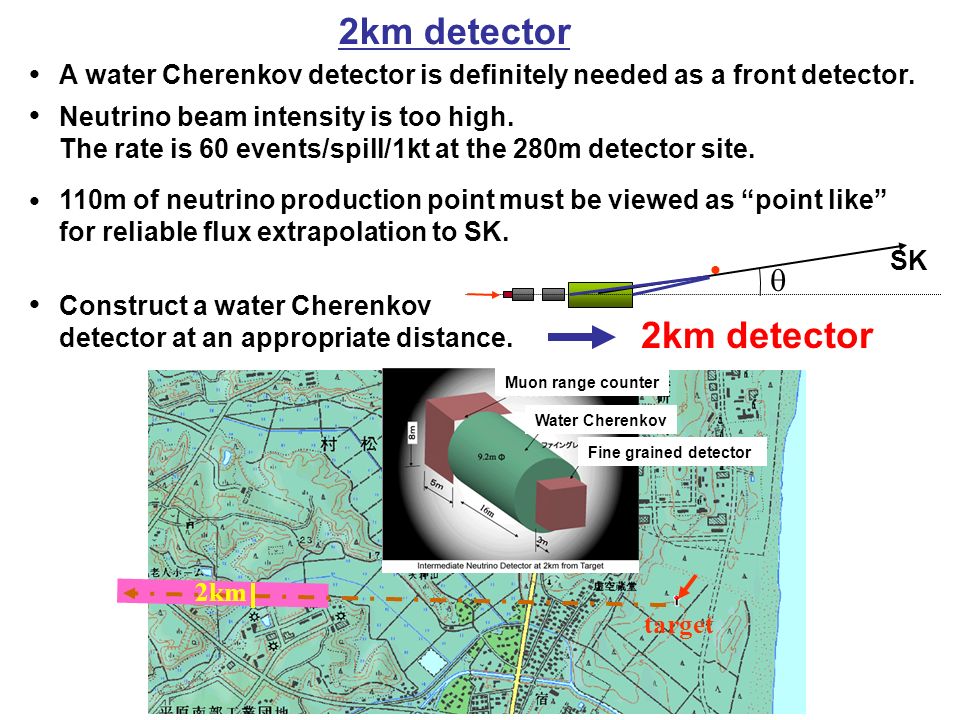 2km target ●  SK ● ● 2km detector ● A water Cherenkov detector is definitely needed as a front detector.