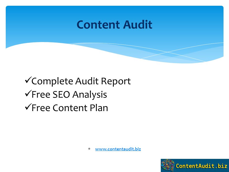 Complete Audit Report Free SEO Analysis Free Content Plan      Content Audit
