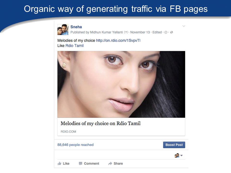 Organic way of generating traffic via FB pages