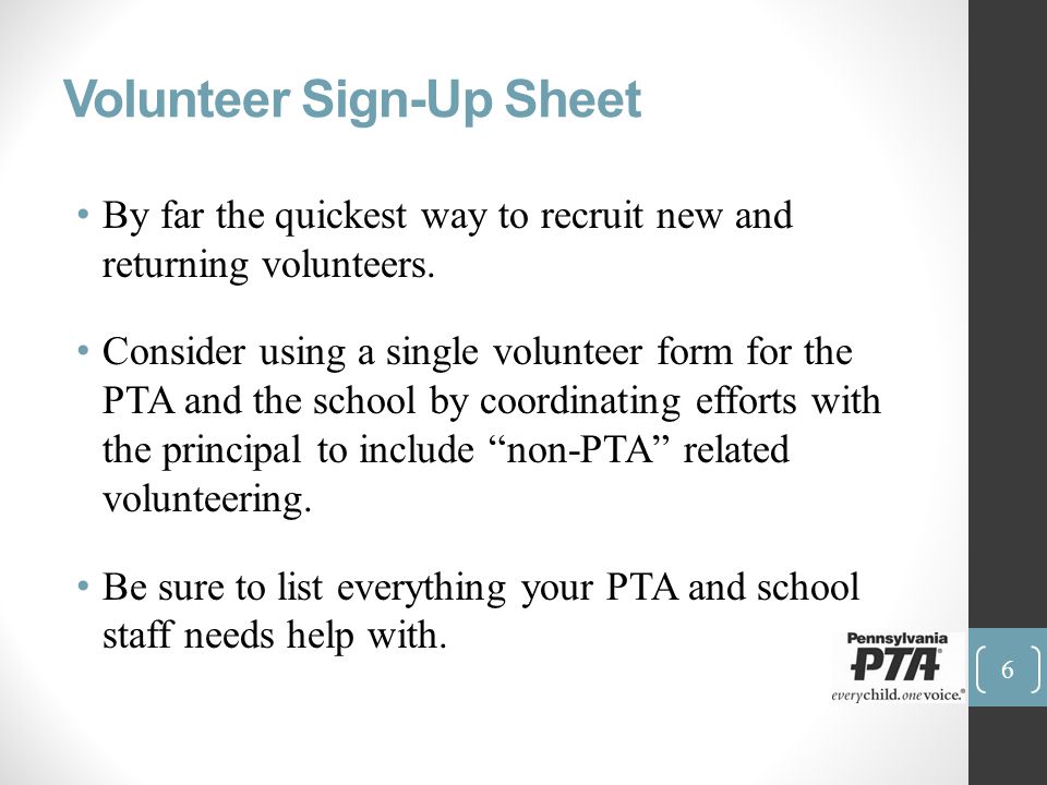 volunteering sheet