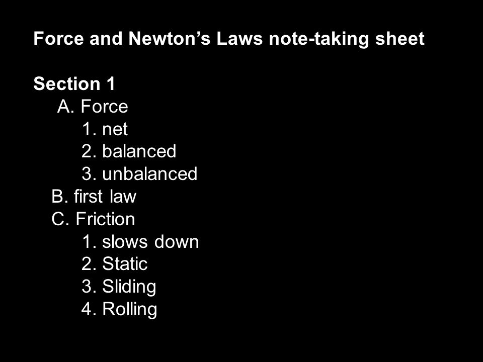 Using The Force Inertia Vis Insita Or 24 Force And Newton S Laws Note Taking Sheet
