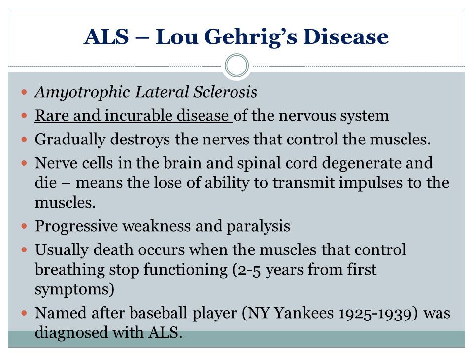the characteristics of amyotrophic lateral sclerosis a deadly disease of the nervous system Saved essays save your essays one such disease is amyotrophic lateral sclerosis is a degenerative disease affecting the human nervous system it is a deadly. the characteristics of amyotrophic lateral sclerosis a deadly disease of the nervous system Saved essays save your essays one such disease is amyotrophic lateral sclerosis is a degenerative disease affecting the human nervous system it is a deadly.