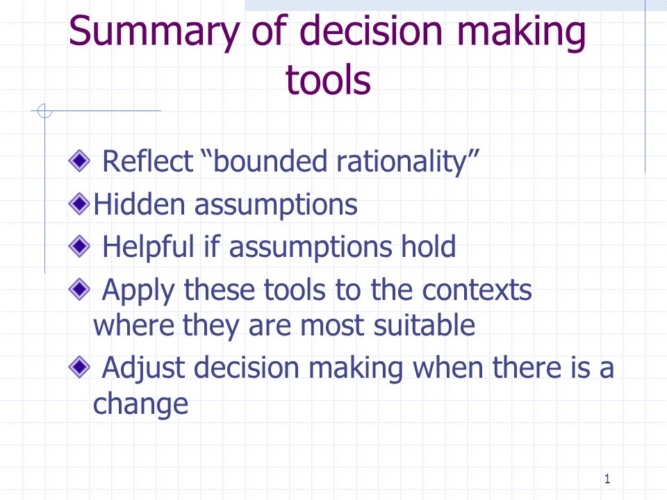 decision making tools The challenge for many professionals today is to make better decisions, make more of them, and see those decisions implemented an individual’s natural decision-making process often falls into two extreme camps: one tends to trust their instinctive “gut-feeling” while the second becomes stalled by “analysis-paralysis” or the search. decision making tools The challenge for many professionals today is to make better decisions, make more of them, and see those decisions implemented an individual’s natural decision-making process often falls into two extreme camps: one tends to trust their instinctive “gut-feeling” while the second becomes stalled by “analysis-paralysis” or the search.