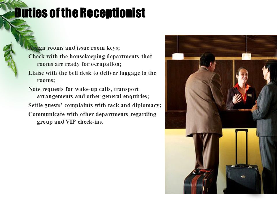hotel receptionist,hotelmahoroba duties of the receptionist assign rooms and issue room