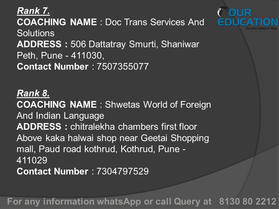 For any information whatsApp or call Query at Rank 7.