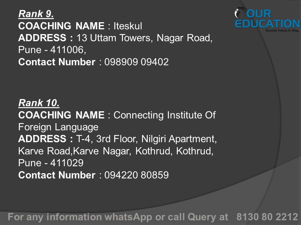 For any information whatsApp or call Query at Rank 9.