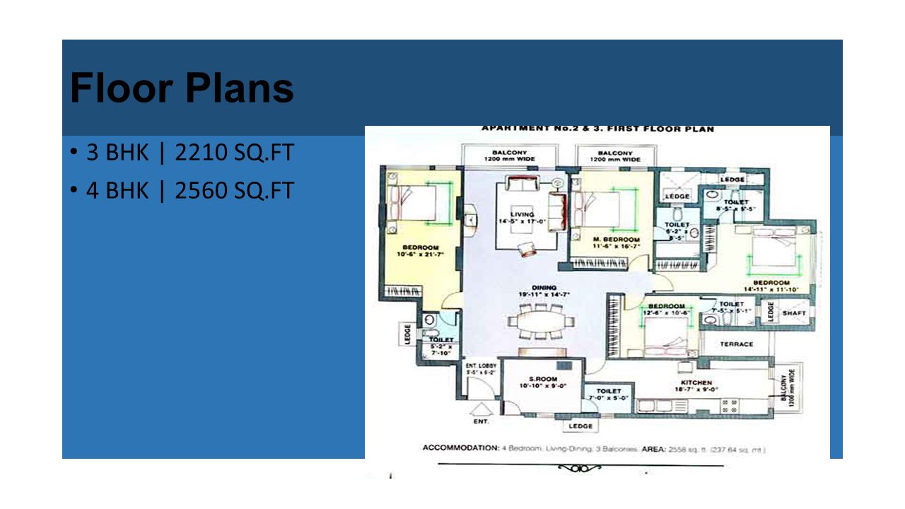 Floor Plans 3 BHK | 2210 SQ.FT 4 BHK | 2560 SQ.FT