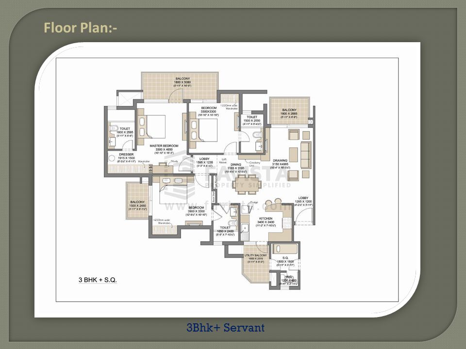 3Bhk+ Servant Floor Plan:-