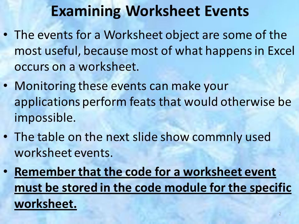 excel worksheet events