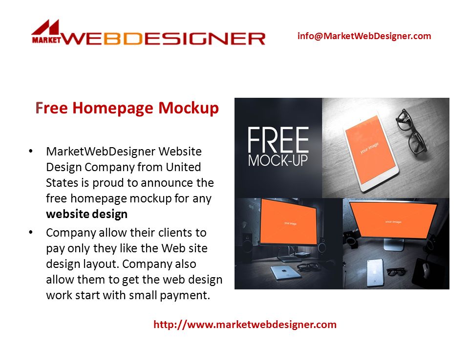 Free Homepage Mockup MarketWebDesigner Website Design Company from United States is proud to announce the free homepage mockup for any website design Company allow their clients to pay only they like the Web site design layout.