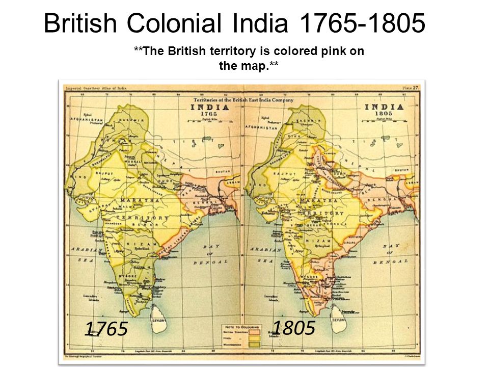 British Colonial India **The British territory is colored pink on the map.**